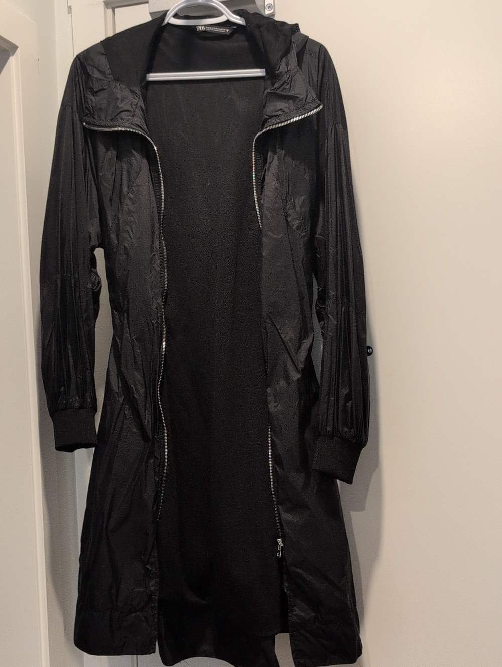 Zara Black Hooded Long Raincoat
